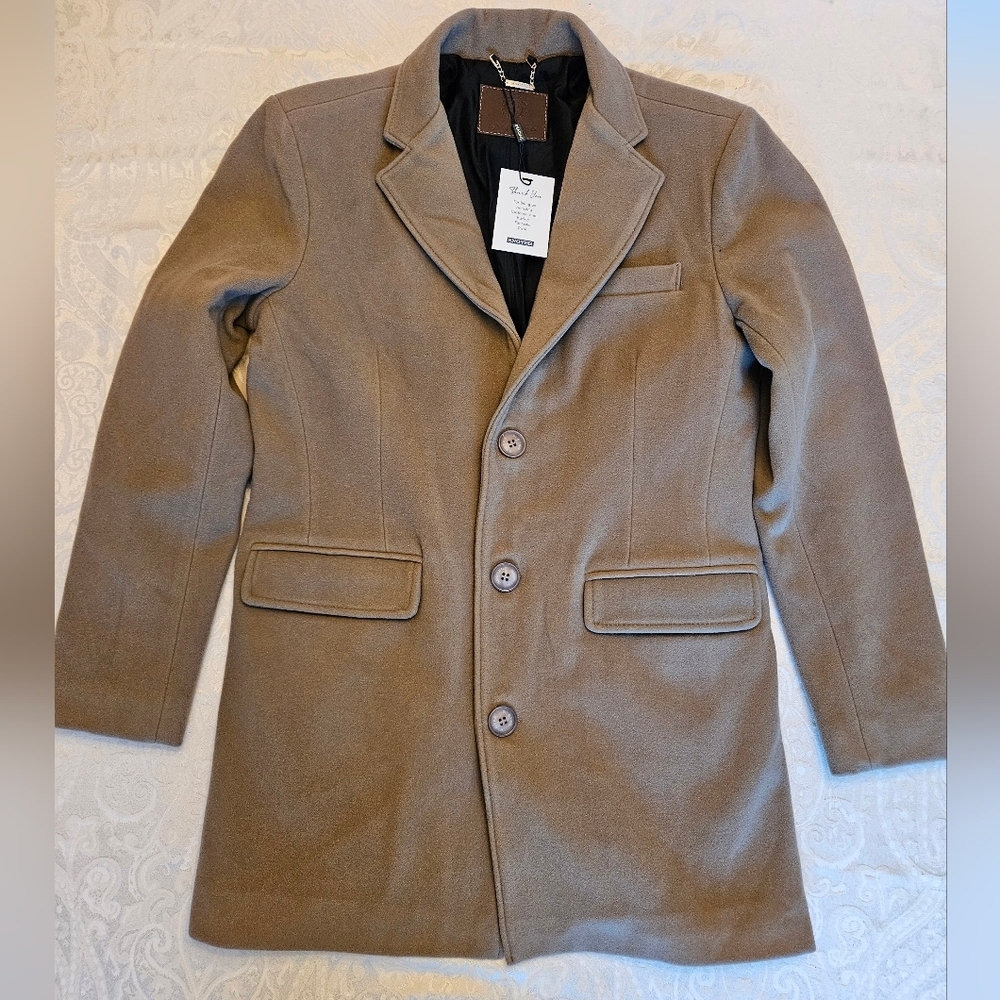 Men's Wool Coat Buttoned 80% Turkish Wool, Beige, Warm, Medium, Snover, NWT